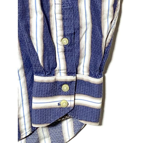 Thomas Dean Blue White Striped Button Down Shirt Mens M Flip Cuff Preppy Office - Picture 4 of 6